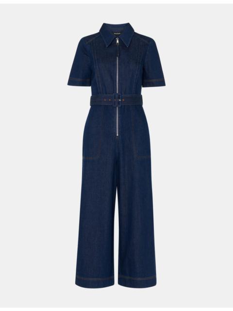 WHISTLES Pin-Tuck Belted Denim Jumpsuit