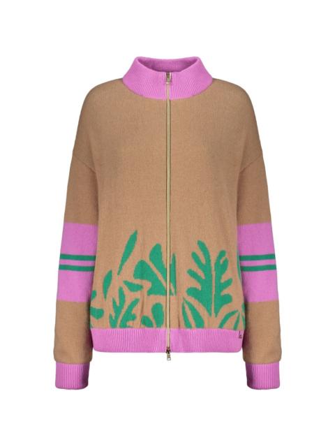 Herno zip-up leaf-pattern cardigan