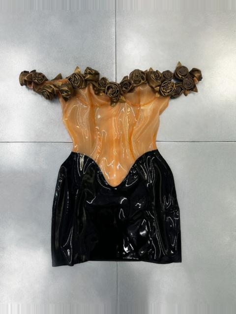 POSTER GIRL BLACK AND GOLD LATEX MINI DRESS