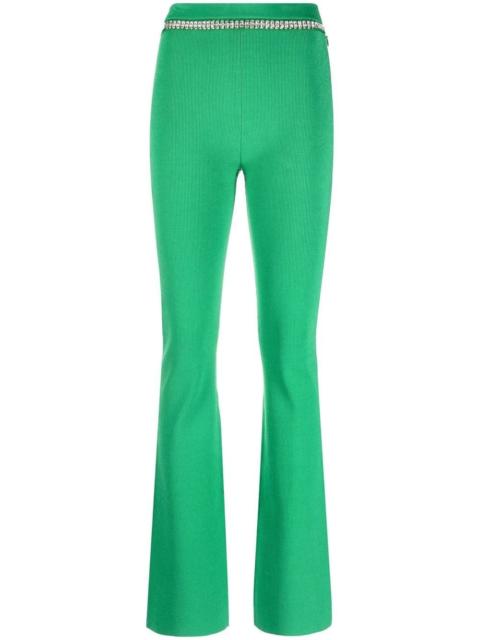 rabanne rhinestone-embellished ribbed-knit flared trousers