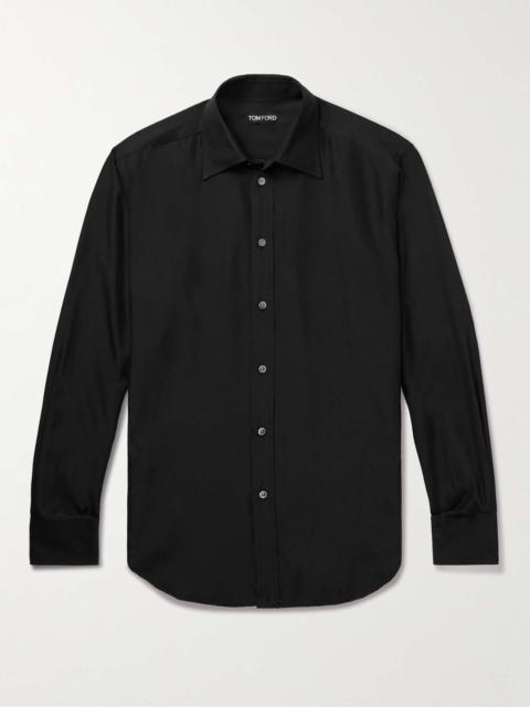 Cutaway-Collar Silk-Blend Shirt
