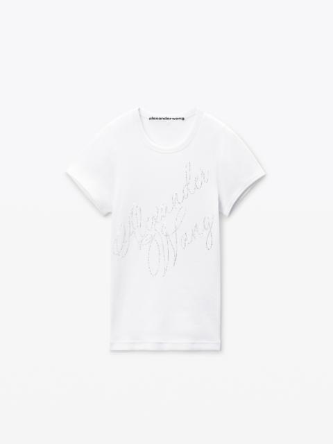 Alexander Wang Crystal Hotfix Tee in Ribbed Jersey