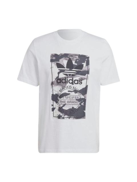 Men's adidas Alphabet Logo Camouflage Printing Round Neck Short Sleeve Japanese Version White T-Shir