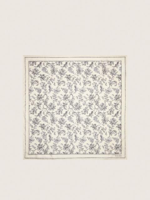 Vintage white silk scarf with black floral pattern