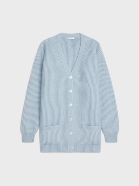 CELINE Long ribbed cardigan in Silk and mohair