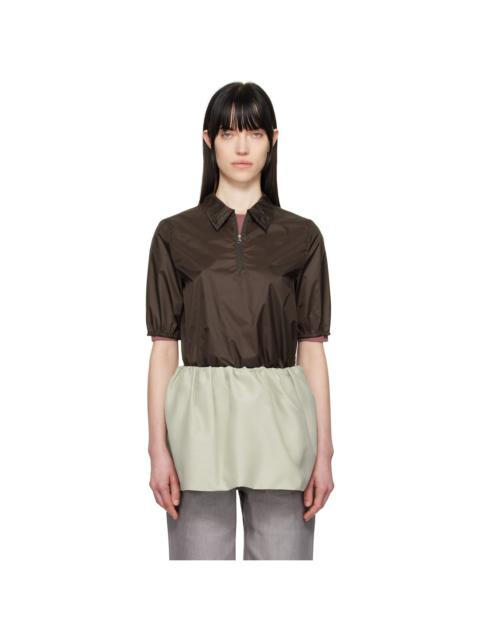 AMOMENTO Brown Sheer Half Zip-Up Polo