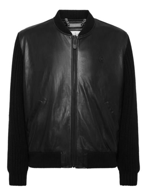 PHILIPP PLEIN leather knitted-sleeve jacket