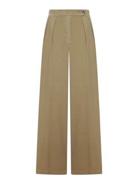 Dries Van Noten CEMENT-COLOURED TROUSERS WITH PLEATS AND SIDE BUTTONS