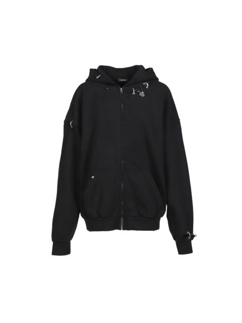 We11done PIERCING DETAIL ZIP-UP HOODIE / BLK