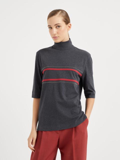 Brunello Cucinelli Cotton jersey turtleneck t-shirt with shiny stripes