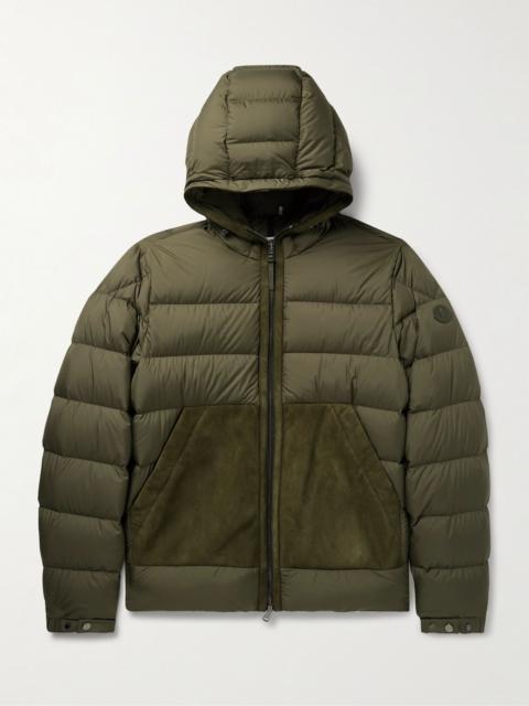 Moncler Tuffes Slim-Fit Suede-Trimmed Quilted Shell Down Hooded Jacket Army green