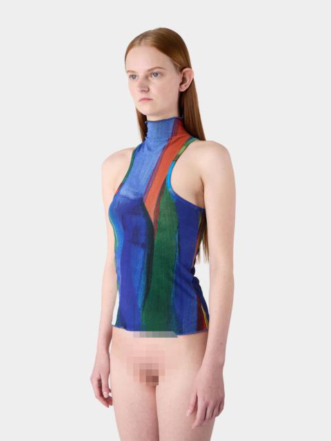 SUNNEI PENNELLATA TULLE HIGH NECK TANK TOP / multicolor allover print