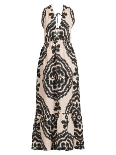 lemlem Women's Lelisa Printed Linen V-Neck Maxi Dress - Niku Cream
