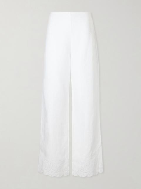 STAUD Oscar Embroidered Linen Straight-leg Pants