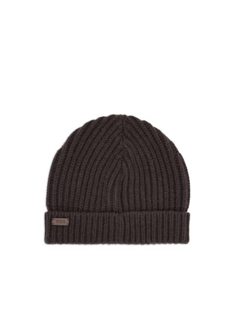 Tod's ribbed logo-plaque beanie hat