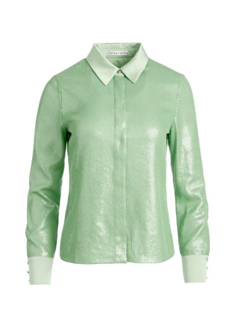 Alice + Olivia WILLA SEQUIN PLACKET TOP