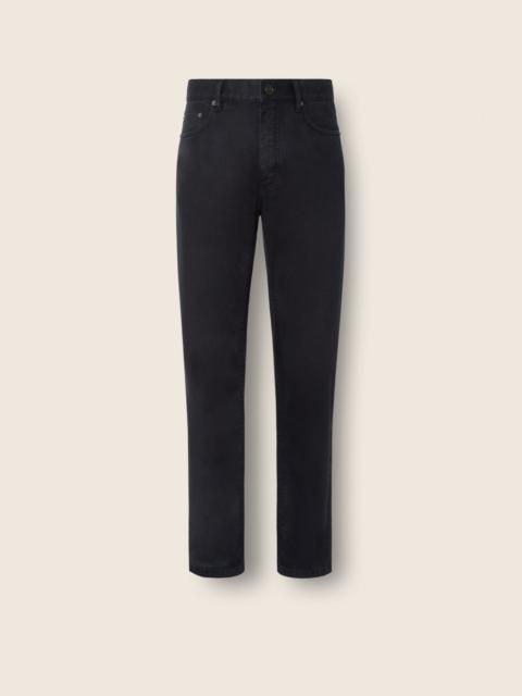 ZEGNA NAVY BLUE STRETCH COTTON AND LINEN ROCCIA PANTS