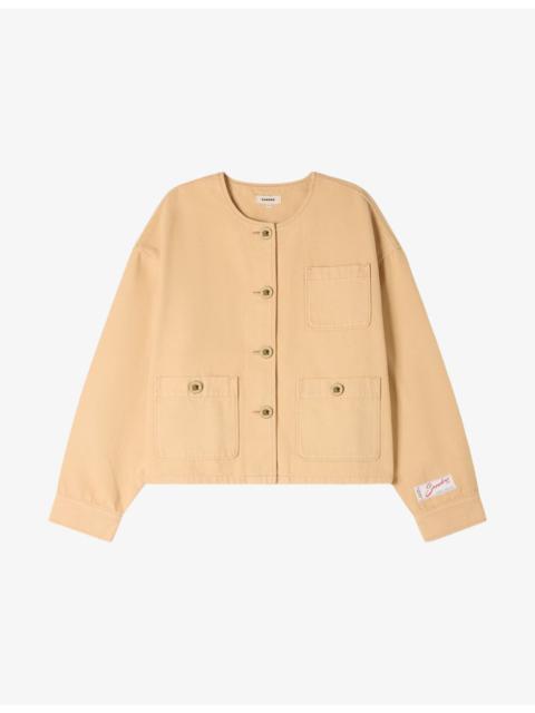 Sandro Branded Round-Neck Denim Jacket