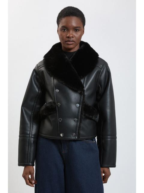 KAREN MILLEN Faux Leather And Faux Fur Short Coat