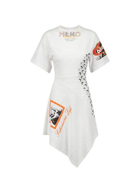 Marine Serre Upcycled jersey asymetrical knee length dress
