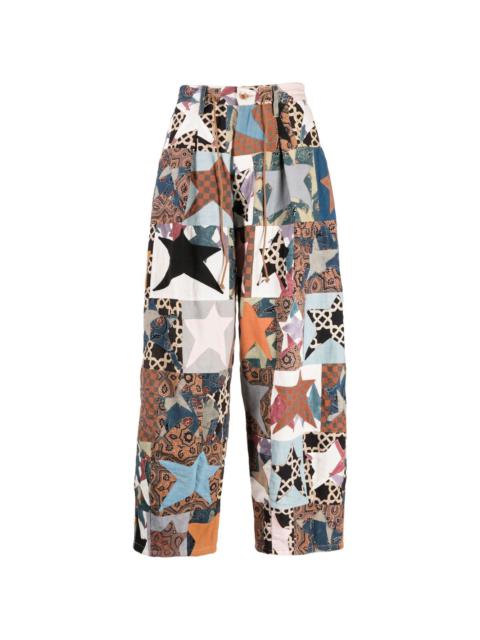 patchwork wide-leg trousers