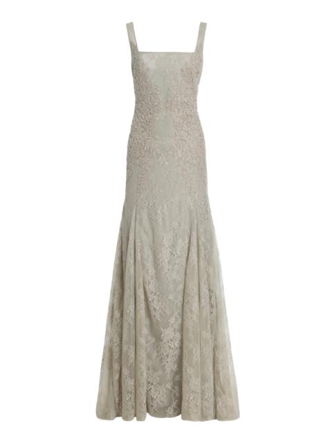 COSTARELLOS Elysia Beaded Lace Gown grey