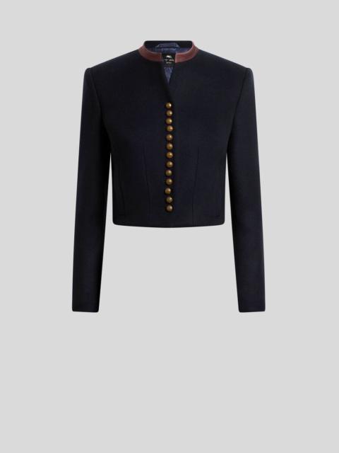 Etro WOOL-BLEND CLOTH CROPPED JACKET WITH PEGASO BUTTONS