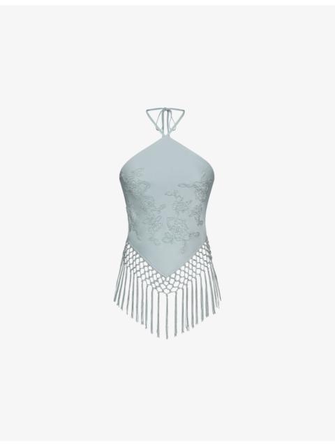 House of CB Sareena Hand-Embellished Halter-Neck Woven Top