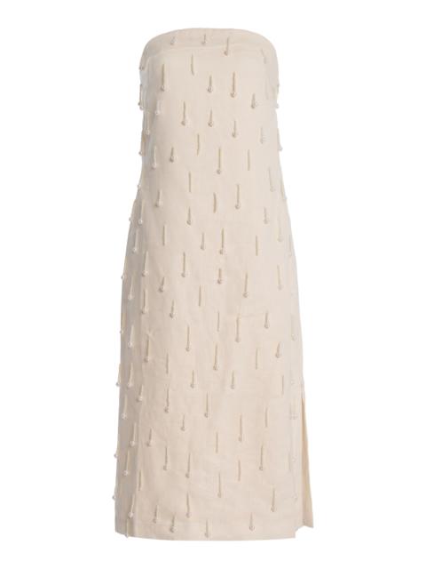 ANDRES OTALORA Exclusive Coquetas Embellished Linen Midi Dress white