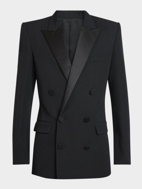 Balmain Men's Satin Peak Lapel Double-Breasted Blazer Jacket