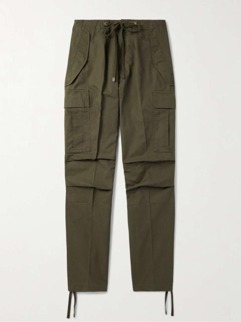 Straight-Leg Pleated Cotton-Twill Drawstring Cargo Trousers