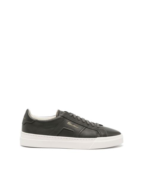 logo-print contrasting-sole leather sneakers