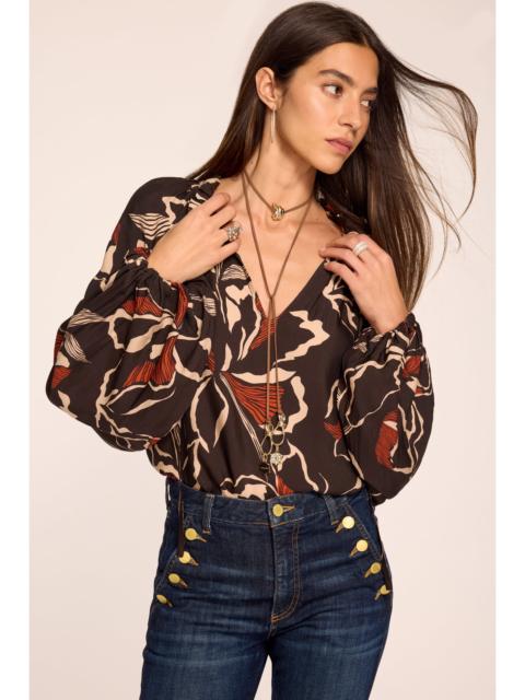 RAMY BROOK Aaron Printed V-Neck Top Designer Luxury Blouse