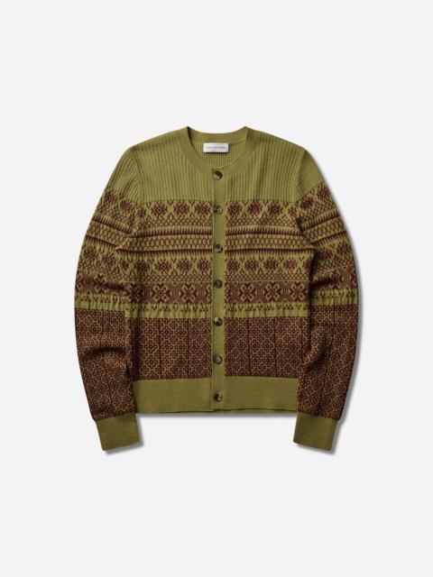Dries Van Noten Men's Jacquard Wool Cardigan Olive