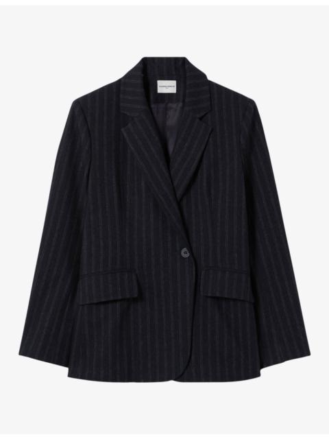 Claudie Pierlot Striped Double-Breasted Wool-Blend Blazer