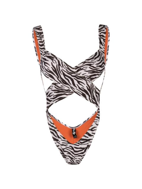 Reina Olga leopard-print crossover one-piece