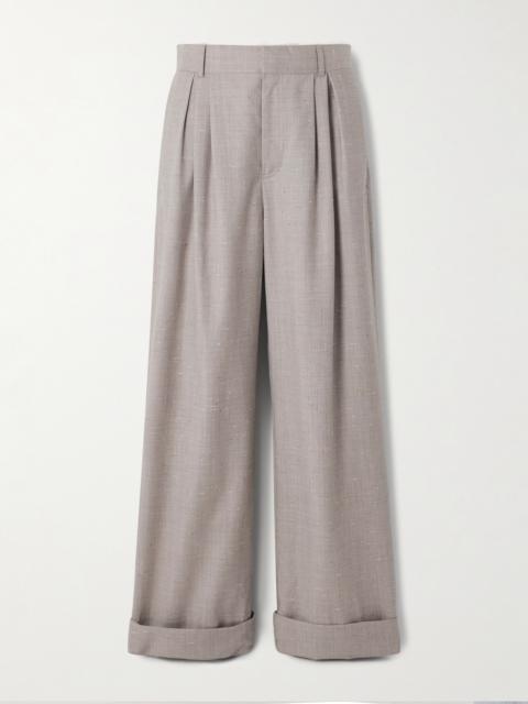 Loulou de Saison Davy Pleated Mélange Wool And Silk-blend Dupioni Wide-leg Pants