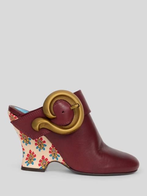 Etro LEATHER MULES WITH WEDGE AND PAISLEY BUCKLE