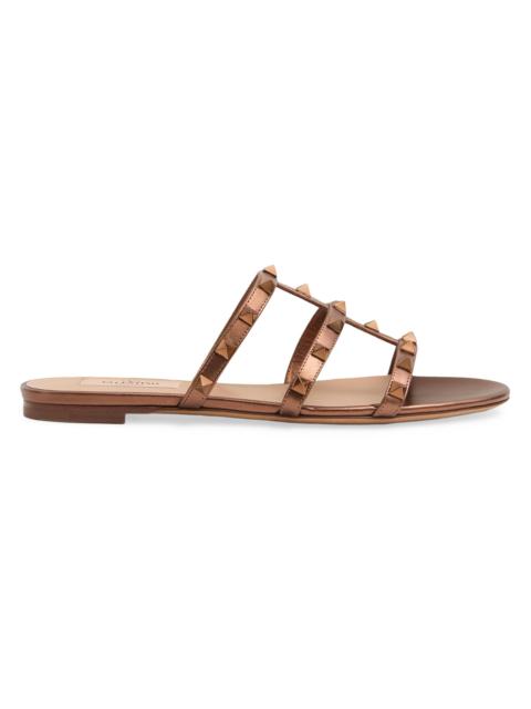 Valentino Women's Rockstud Flat Metallic Nappa Slide Sandals - Bronze