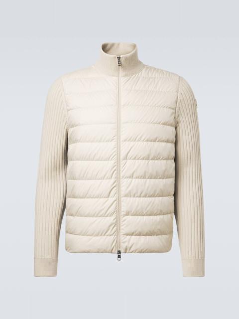 Moncler Down-paneled wool-trimmed zip-up cardigan