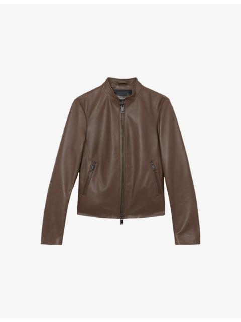 REISS Allie slim-fit leather biker jacket
