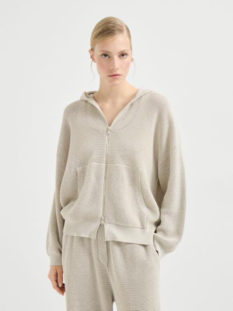 Brunello Cucinelli Cotton sparkling net hooded cardigan