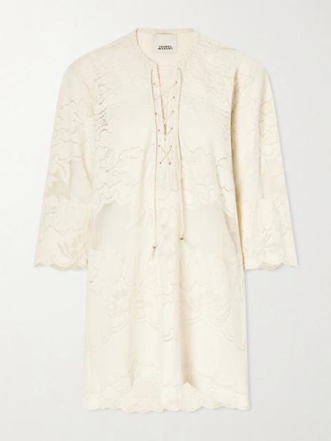 Isabel Marant Solara Lace-up Embroidered Mini Dress
