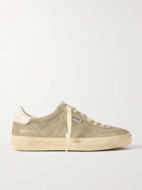Soul-Star distressed leather-trimmed suede sneakers Taupe
