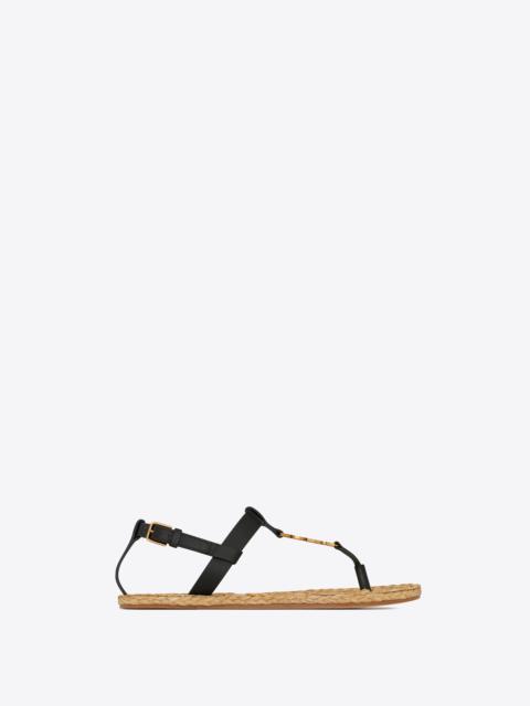 cassandra flat sandals in smooth leather with bronze-tone monogram
