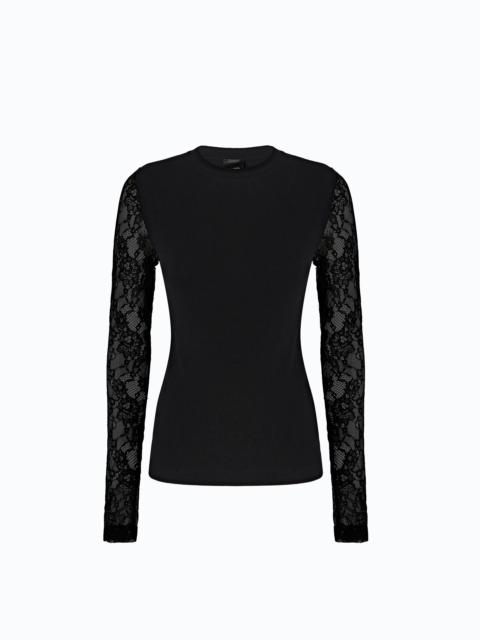 PINKO RIBBED SWEATER WITH LACE SLEEVES