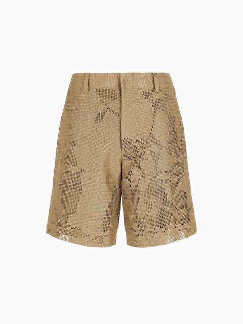 EMPORIO ARMANI Cotton crêpe Bermuda shorts with crocheted ginkgo motif