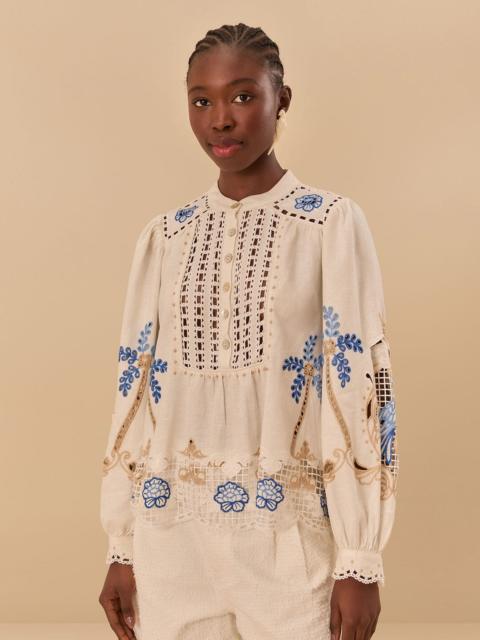 FARM RIO Off-White Romantic Richelieu Blouse