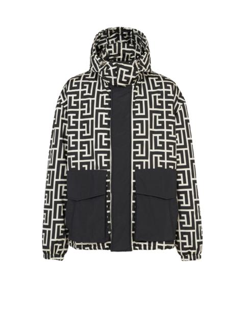 Hooded nylon jacket with maxi Balmain monogram