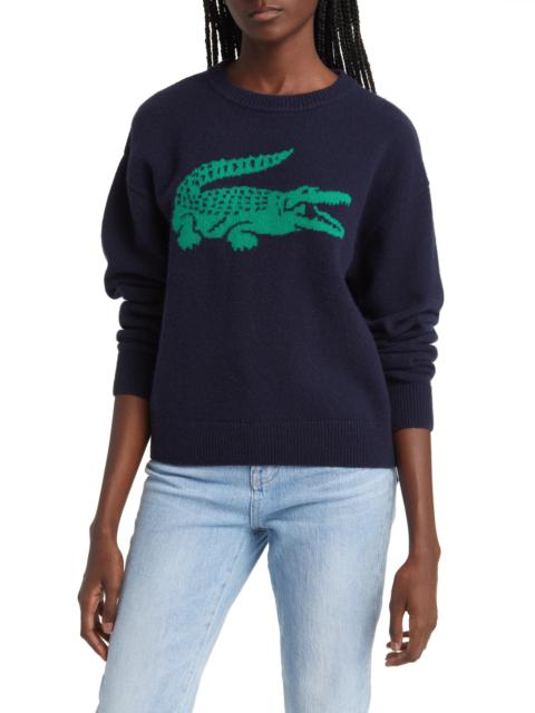 Big Croc Cashmere & Wool Crewneck Sweater in 9Tl Marine/Roquette